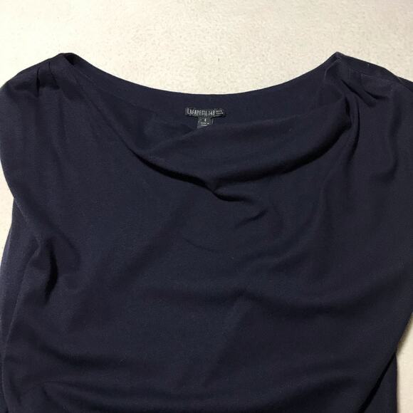 Lafayette 148 navy blue sheath dress with gathered side ruched sleeveless 4 midi - Picture 5 of 8